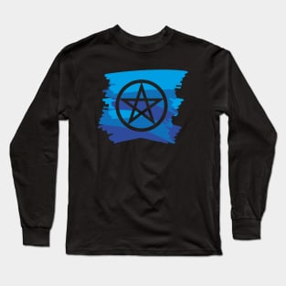 Pagan Pentagram Blue Paint Witch Magick Long Sleeve T-Shirt